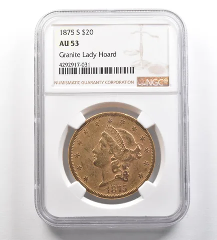 1875-S $20 Liberty Head Gold Double Eagle Granite Lady Hoard AU53 NGC *4298