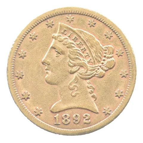 1892-CC $5 Liberty Head Gold Half Eagle a2769