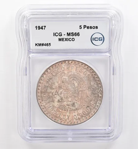 1947 Mo Mexico 5 Pesos KM#465 MS66 ICG Beautiful Tone *9494