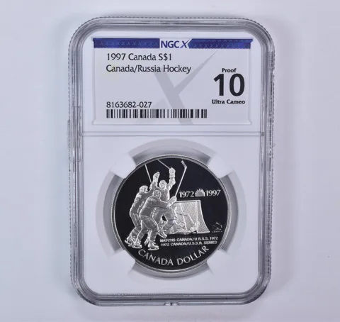 1997 Canada 1 Dollar Silver Canada/Russia Hockey Proof 10 UCAM NGC X NGCX