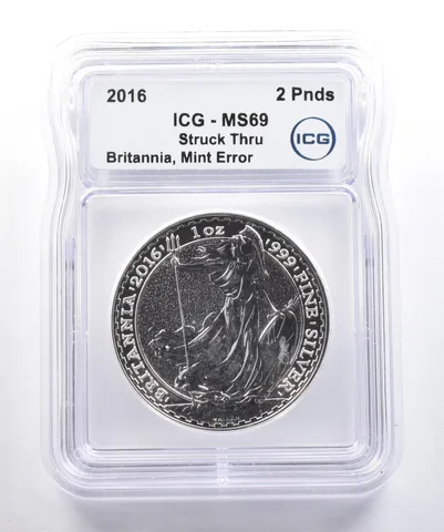 2016 Great Britain 2 Pounds Silver Britannia Mint Error MS69 ICG *4261