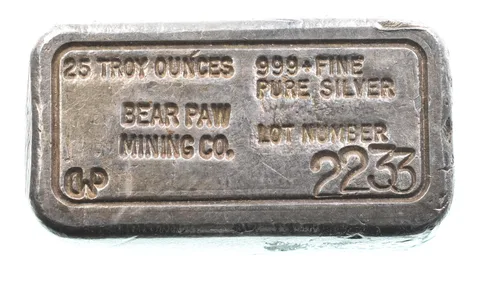 25 Troy Oz Silver Bar Bear Paw Mining Co Vintage Poured *1690