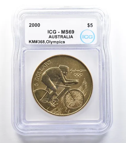 2000 Australia 5 Dollar Sydney Olympics Cycling KM#368 MS69 ICG a7907