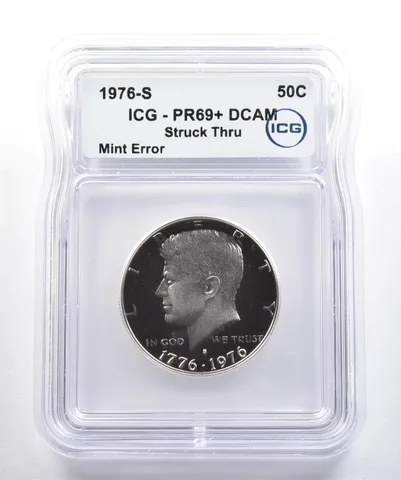 1976-S Kennedy Half Dollar Mint Error Struck Thru PR69+ DCAM ICG *4276