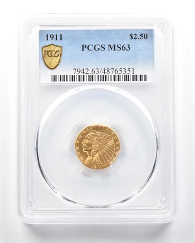 1911 $2.50 Indian Head Gold Quarter Eagle MS63 PCGS a1810