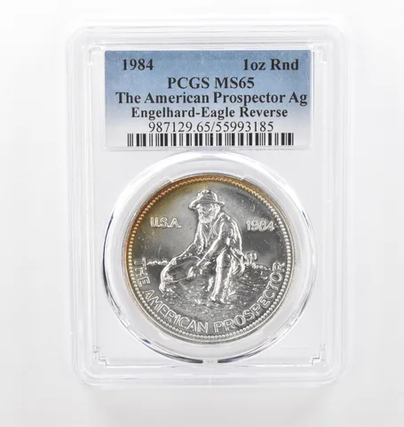 1984 Engelhard Prospector 1 Oz Silver Eagle Reverse MS65 PCGS Nice Tone a2181