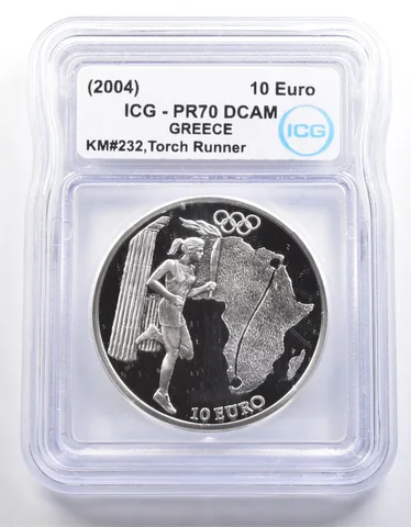 (2004) Greece 10 Euro Olympic Torch Runner KM#232 PR70 DCAM ICG a4060