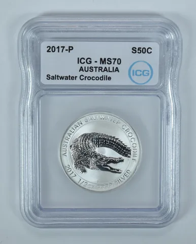 2017 P Australia 50 Cents Saltwater Crocodile 1/2 Oz 0.5 Oz Silver MS70 ICG
