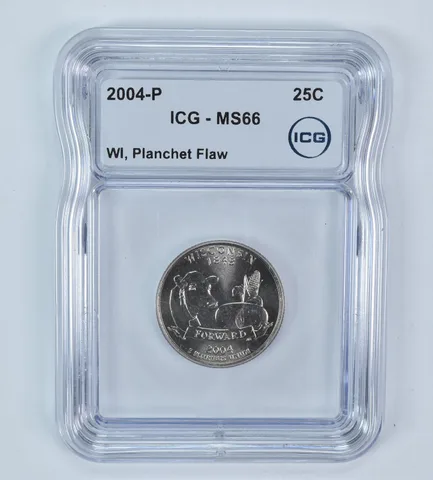 2004-P State Quarter Wisconsin Mint Error Planchet Flaw MS66 ICG