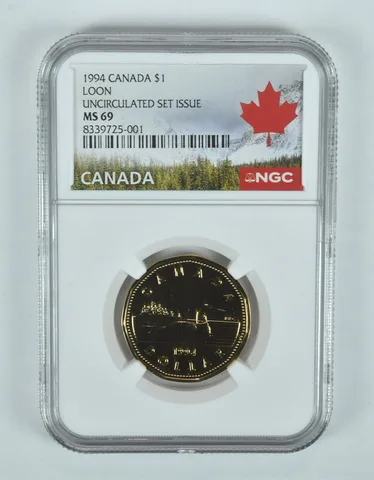 1994 Canada 1 Dollar Loon Unc Set Issue MS69 NGC Canada Label