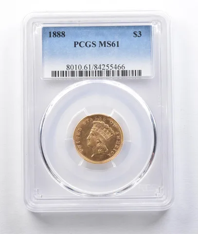 1888 $3 Indian Princess Head Gold Three Dollars MS61 PCGS *2966