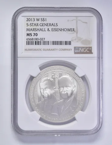 2013-W 5 Star General Marshall Eisenhower Commem Silver Dollar $1 MS70 NGC