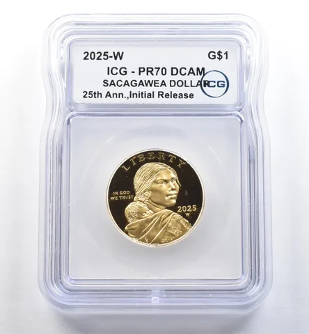 2025-W $1 GOLD Sacagawea Dollar 25th Anniversary Initial Release PR70 DCAM ICG