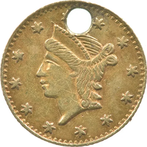 Liberty Head California Fractional Gold Quarter Dollar Round Holed a5589