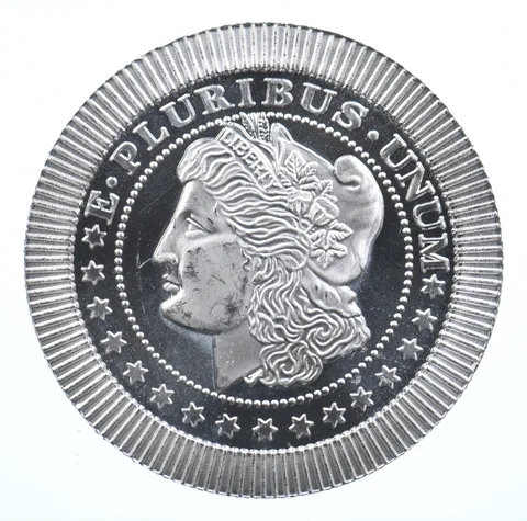 VINTAGE Art Bar/Round Morgan $1 Pattern Silver Round .999 Silver 1 T Oz *823