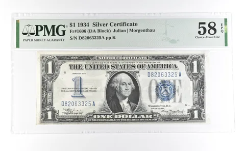 1934 $1 Silver Certificate Fr#1606 Choice About Unc 58 EPQ PMG *6977