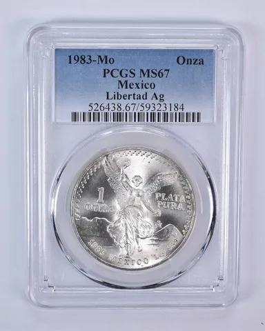 1983 Mo Mexico 1 Onza Silver Libertad MS67 PCGS Blue Label