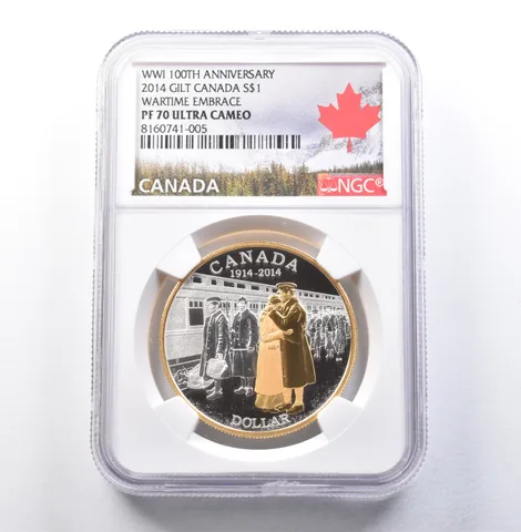 2014 Canada Silver $1 Gilt WWI 100th Anniv. Wartime Embrace PF70 UCAM NGC *5837