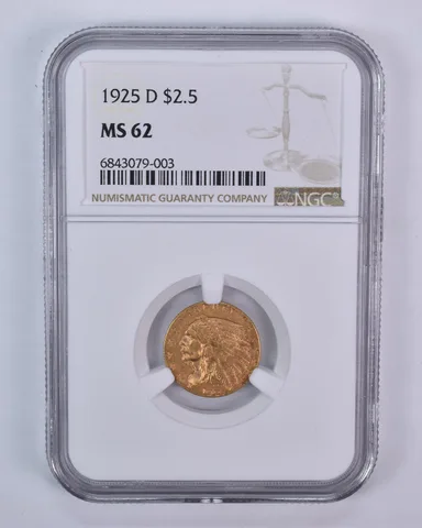 1925-D $2.50 Indian Head Gold Quarter Eagle MS62 NGC