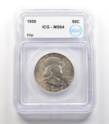 1950 Franklin Half Dollar Clip MS64 ICG *6713