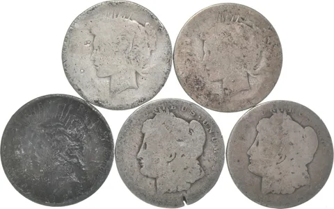 Lot of (5) Worse Than Cull Morgan or Peace $5 Face Bullion 90% Silver