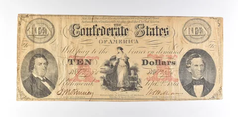 1861 $10 Confederate States Of America T-26 Large Note a8562