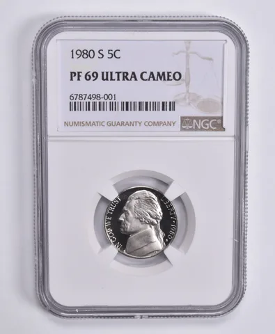 1980-S Jefferson Nickel PF69 UCam NGC Brown Lbl