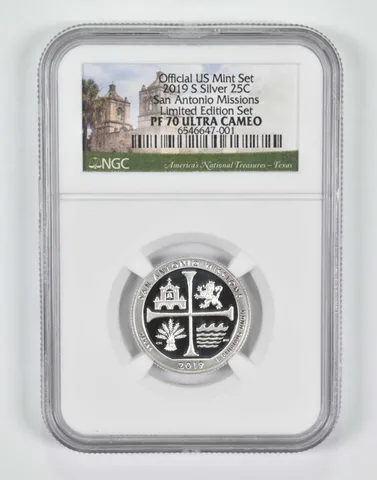 2019-S PF70 Silver Quarter San Antonio Missions NGC Limited Edition Set