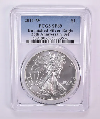 2011-W Burnished Silver Eagle 25th Anniversary Set SP69 PCGS