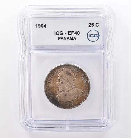 1904 Panama 25 Centesimos EF40 ICG Beautiful Tone *0114