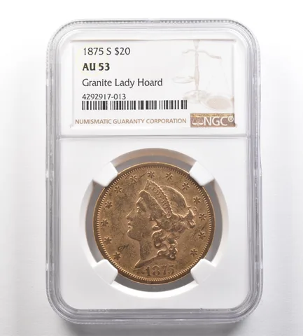 1875-S $20 Liberty Head Gold Double Eagle Granite Lady Hoard AU53 NGC *4288