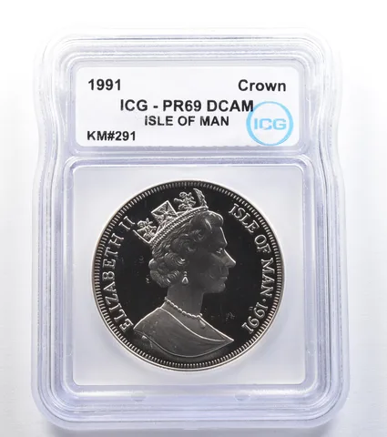 1991 Isle Of Man Crown Silver KM#291 PR69 DCAM ICG a7976