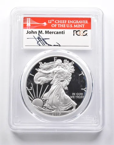 PR70DCAM 2017-S American Silver Eagle Mercanti Signed FDOI PCGS a8706