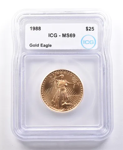 1988 $25 American Gold Eagle 1/2 Oz 0.5 Oz Gold MS69 ICG *2081