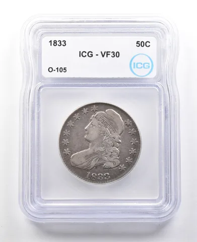 1833 Capped Bust Half Dollar O-105 VF30 ICG *3055