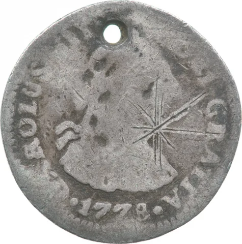 1778 Mo Mexico 1/2 Real Shipwreck Coin Holed 1.3g *9587