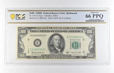 1950 D $100 Richmond VA FRN Fr#2161-E Gem Unc 66 PPQ PCGS *7877