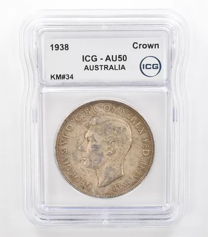 1938 Australia Crown KM#34 AU50 ICG Beautiful Tone *5739
