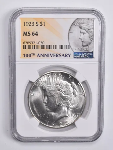 1923-S Peace Silver Dollar MS64 NGC 100th Anniv 2021 Special Lbl