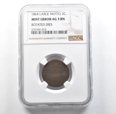 1864 Shield Two Cents Large Motto Mint Error Rotated Dies AG3 BN NGC *3150