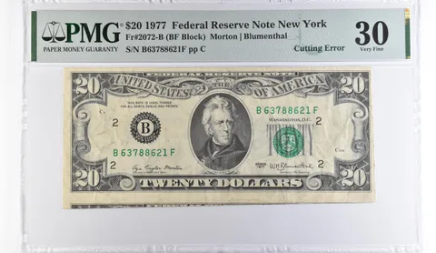 1977 $20 New York NY FRN Cutting Error Fr#2072-B VF 30 PMG *9517
