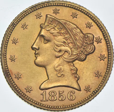 1856 $5 Liberty Head Gold Half Eagle a9569