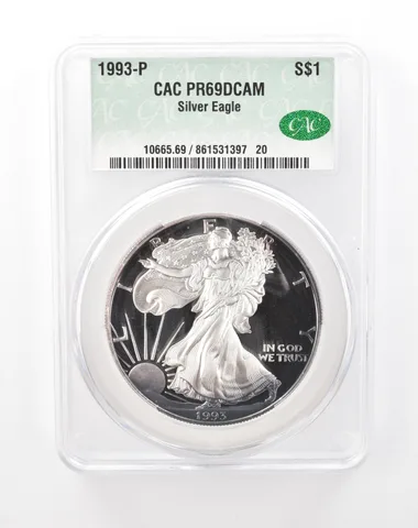 1993-P American Silver Eagle PR69 DCAM CAC Beautiful Tone *4462