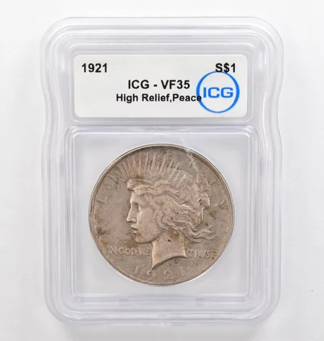 1921 Peace Silver Dollar High Relief VF35 ICG Beautiful Tone *0264