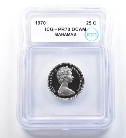 1970 Bahamas 25 Cents PR70 DCAM ICG a1109