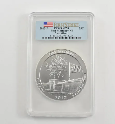2013-P 5 Oz Silver Quarter America The Beautiful Fort McHenry SP70 PCGS *1741