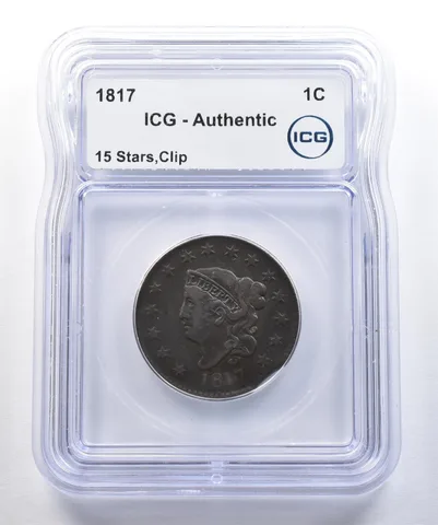 1817 Coronet Head Large Cent 15 Stars Clip Authentic ICG *7759