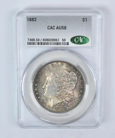 1882 Morgan Silver Dollar AU58 CAC CACg Beautiful Tone a5901