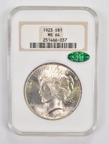 MS64 1923 Peace Silver Dollar CAC NGC a0041