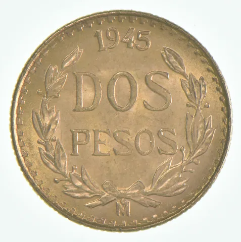 1945 Mexico Gold 2 Pesos .0482 oz .900 Fine Gold BU